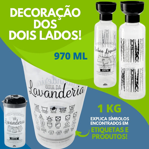 Kit Lavanderia 5p Porta Sabão Amaciante Alvejante Borrifador
